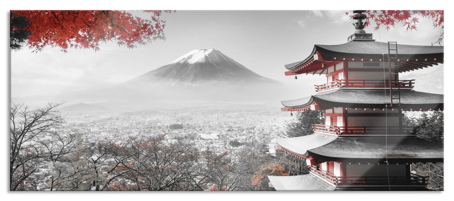 Pixxprint Japanischer Tempel im Herbst, Glasbild Panorama