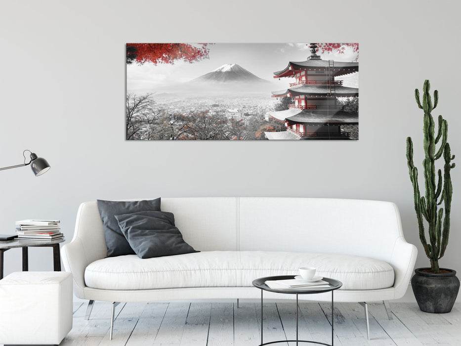 Japanischer Tempel im Herbst, Glasbild Panorama