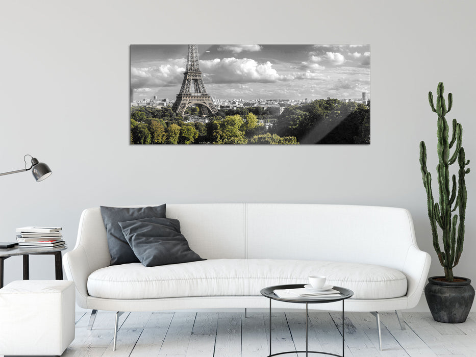Riesiger Eiffelturm in Paris, Glasbild Panorama