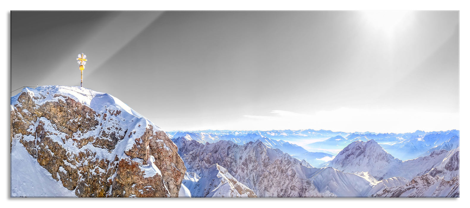 Pixxprint Zugspitze im Sonnenlicht, Glasbild Panorama