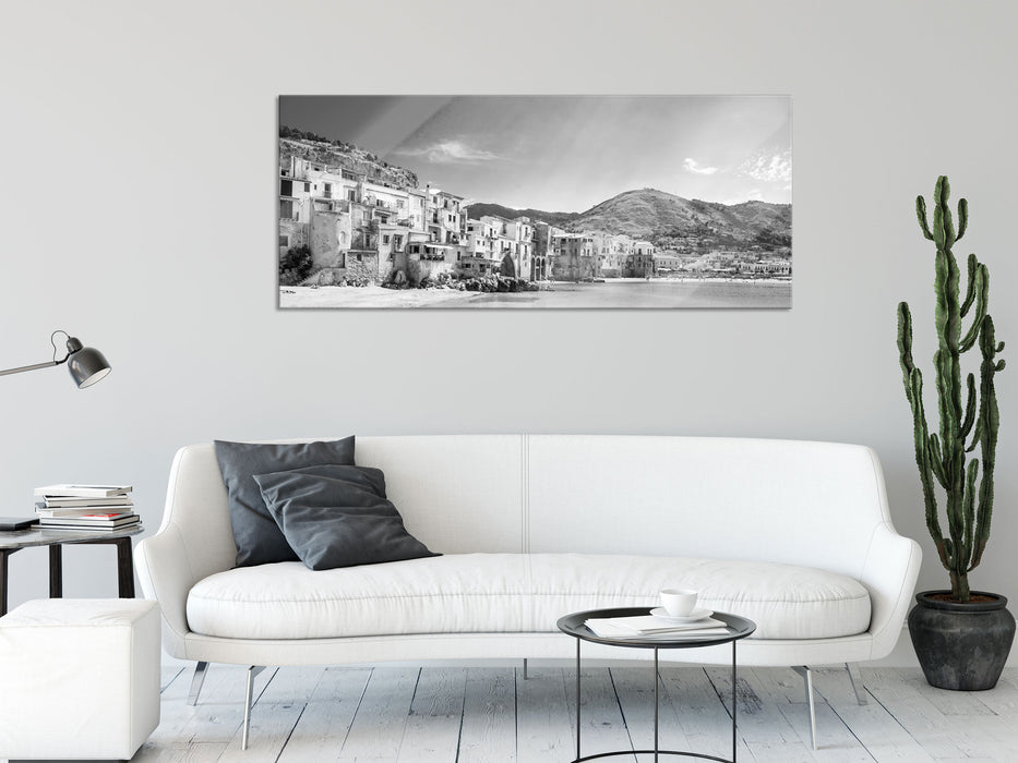 Wundervoller Blick auf Cefalu, Glasbild Panorama