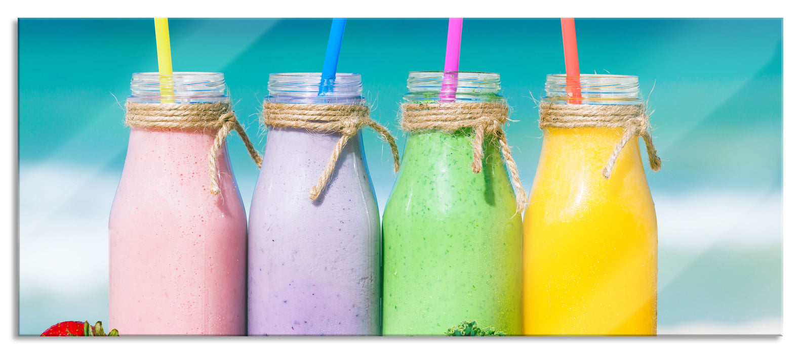 Pixxprint Smoothies in verschiedenen Farben, Glasbild Panorama