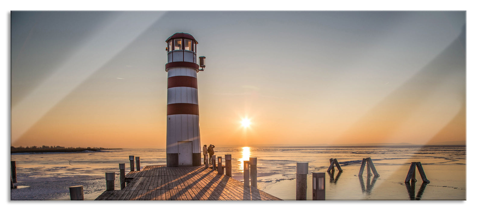 Pixxprint Leuchtturm im Sonnenuntergang, Glasbild Panorama