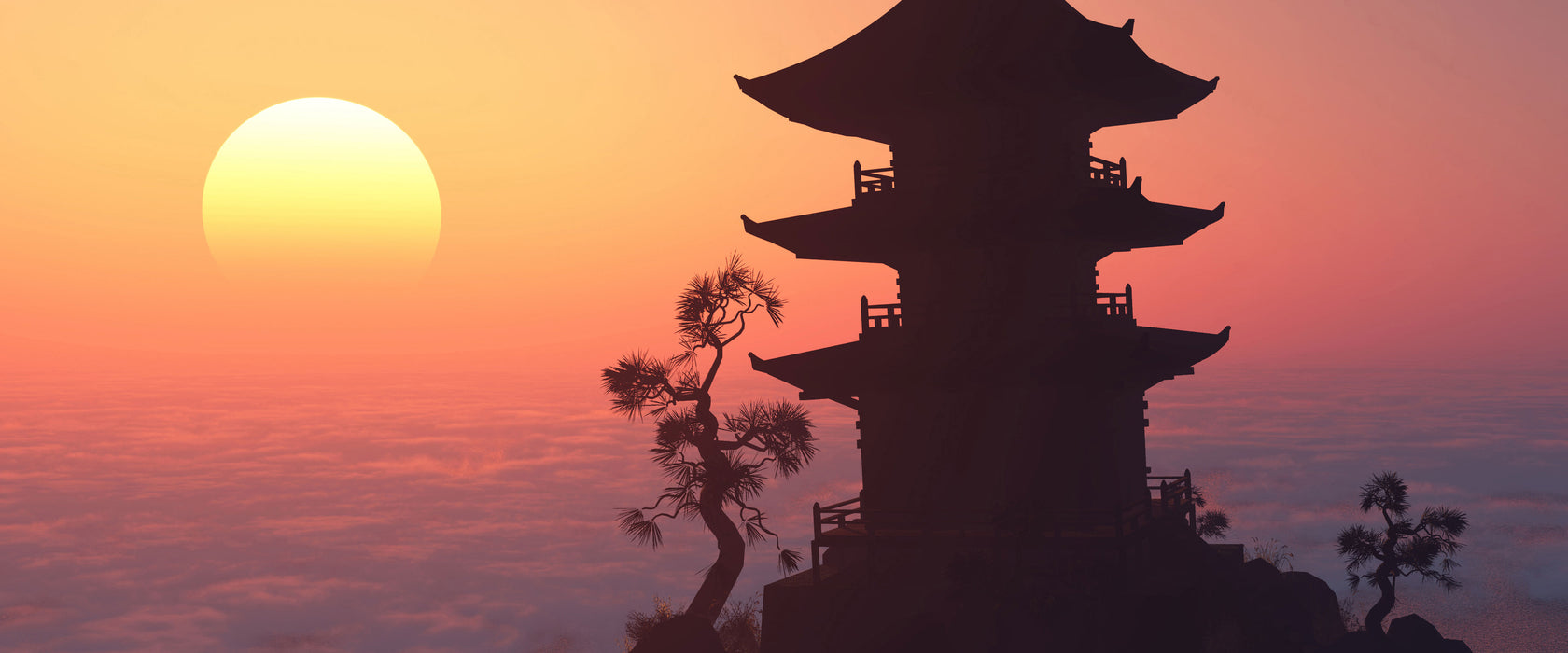 Buddhistischer Tempel in Asien, Glasbild Panorama