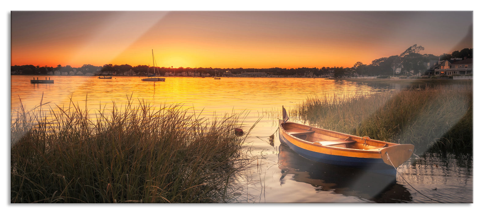 Pixxprint Segelschiffe an der Küste, Glasbild Panorama