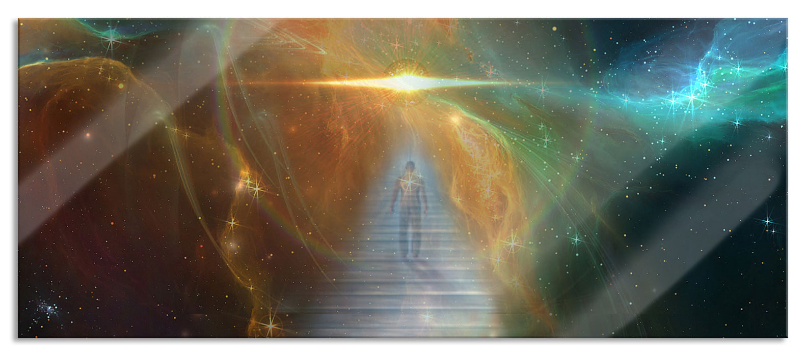 Pixxprint Kosmische Treppe in die Galaxis, Glasbild Panorama