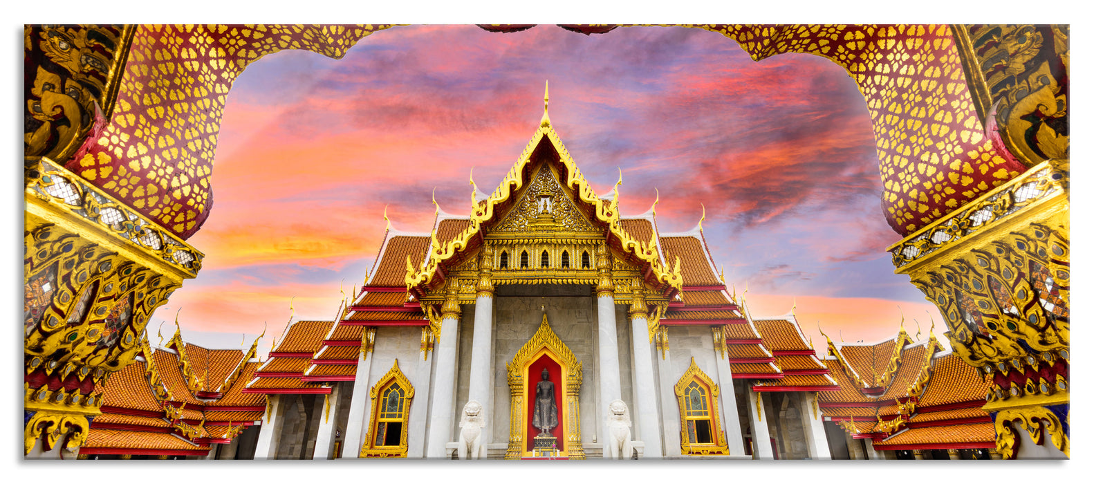 Pixxprint Marmortempel von Bangkok, Glasbild Panorama