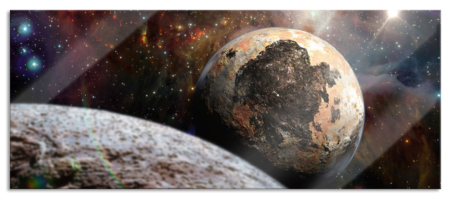 Pixxprint Alien Planeten im Weltall, Glasbild Panorama