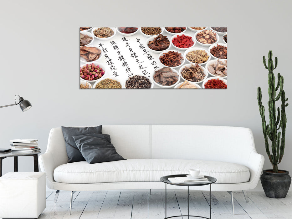 Chinesische Kräutermedizin, Glasbild Panorama