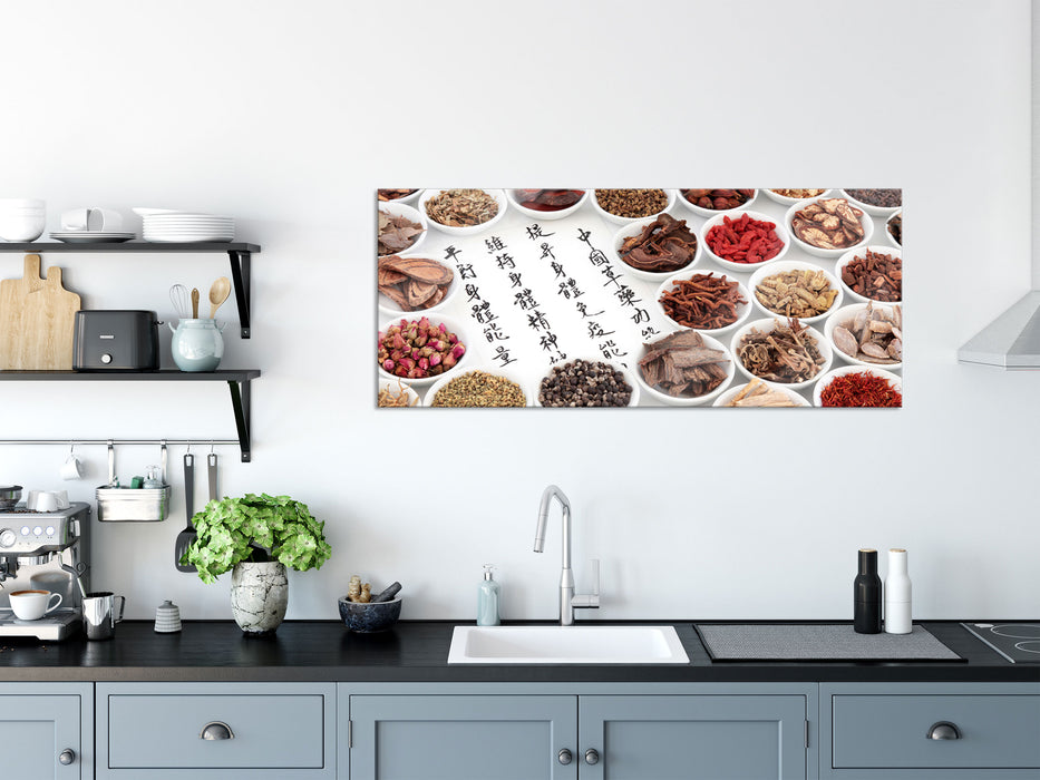 Chinesische Kräutermedizin, Glasbild Panorama