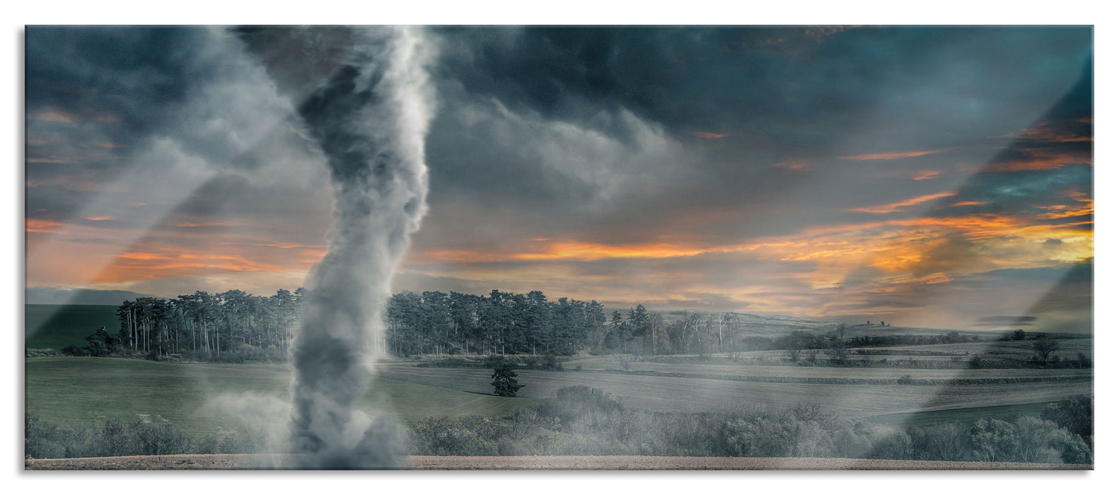 Pixxprint Schwarzer Tornado auf dem Feld, Glasbild Panorama