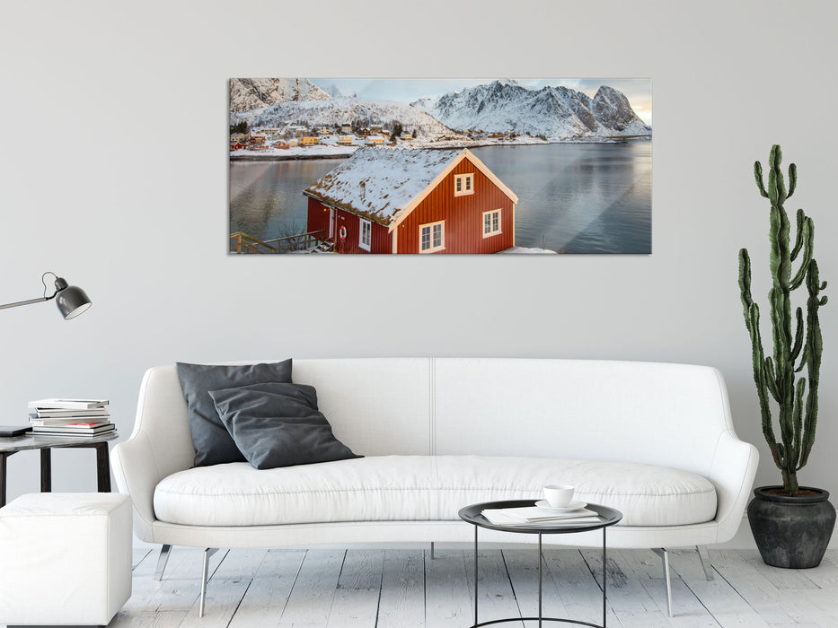 Fischerhaus Lofoten, Glasbild Panorama