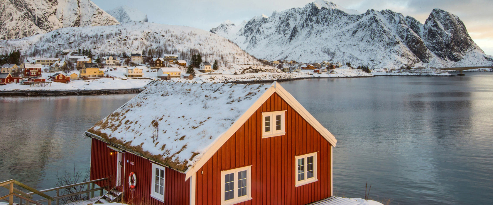 Fischerhaus Lofoten, Glasbild Panorama