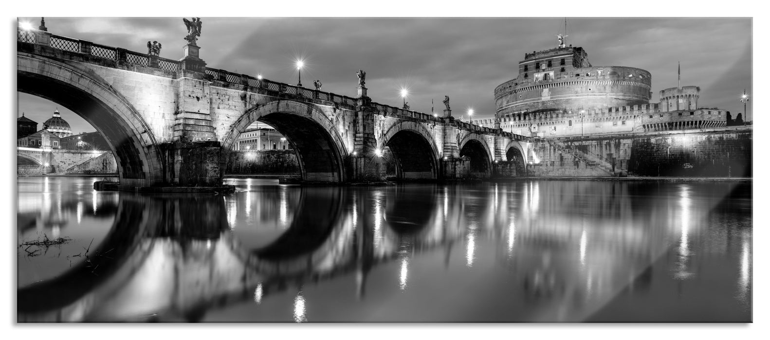 Pixxprint Nachtansicht von S. Angelo-Brücke, Glasbild Panorama