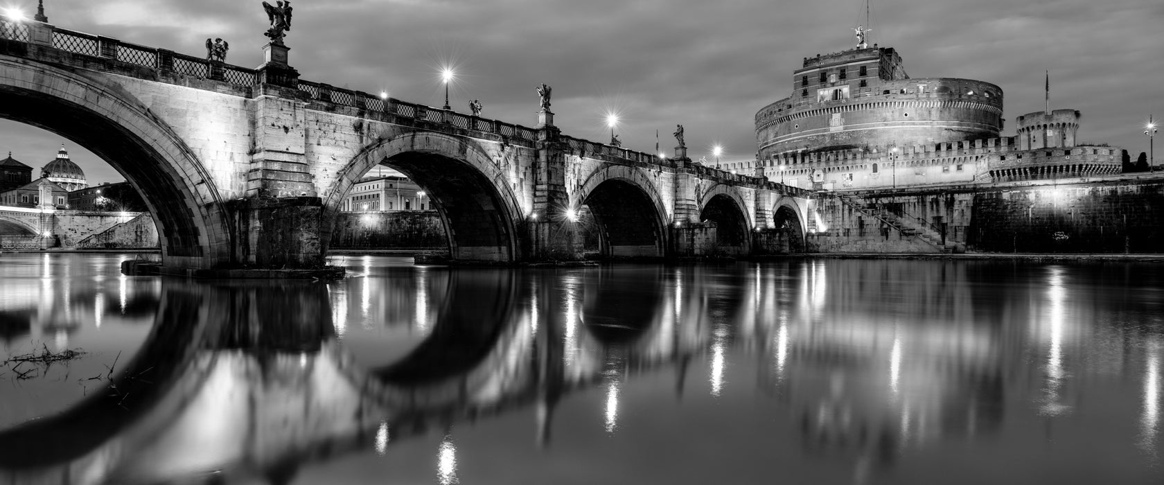 Nachtansicht von S. Angelo-Brücke, Glasbild Panorama