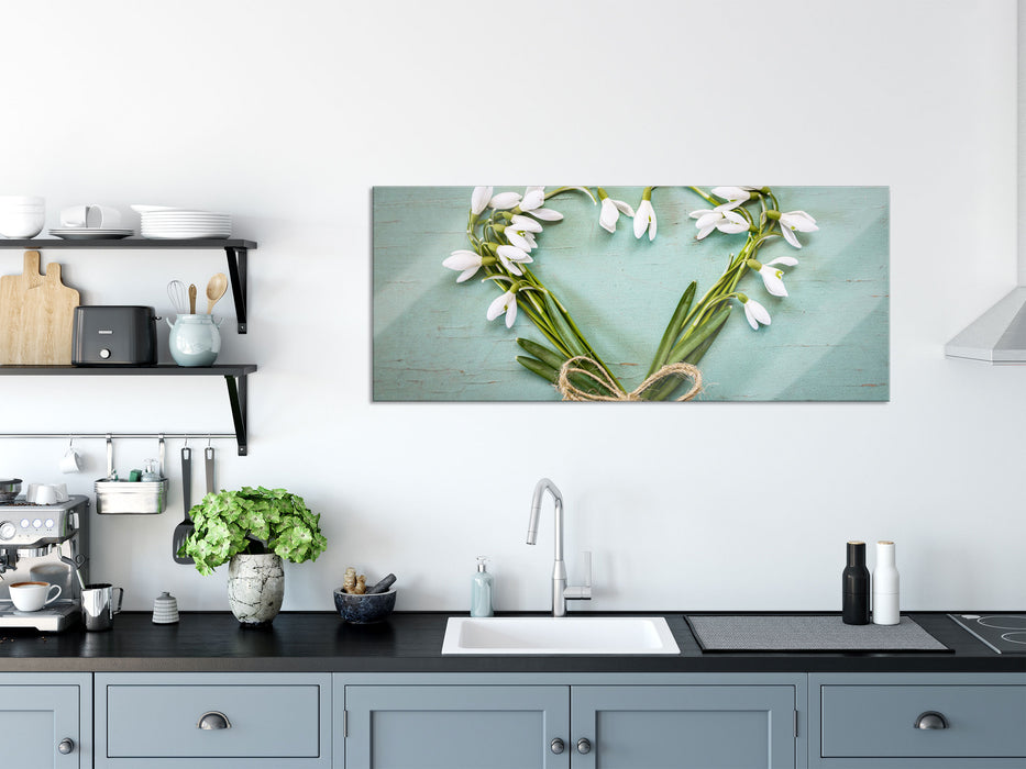 Herz aus Blumen, Glasbild Panorama