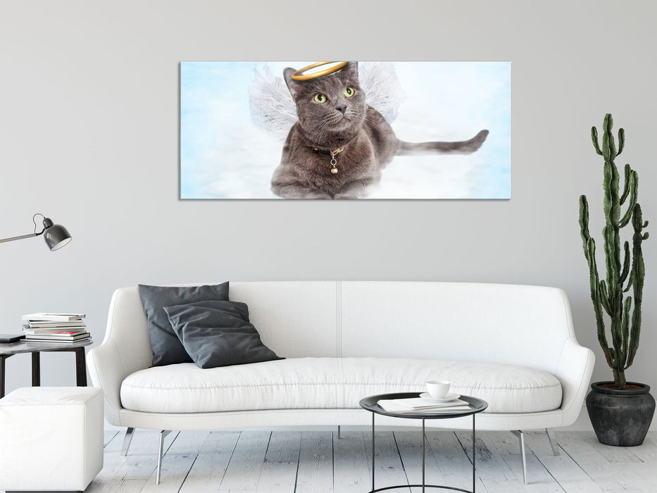 Katzen-Engel auf Wolke, Glasbild Panorama