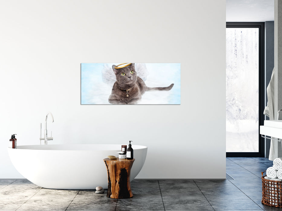 Katzen-Engel auf Wolke, Glasbild Panorama