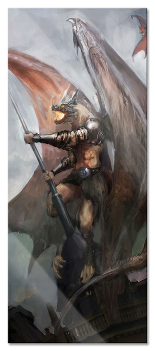 Pixxprint Drachenmann in der Stadt, Glasbild Panorama