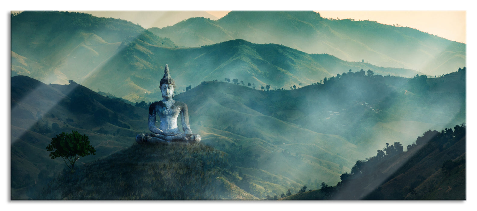 Pixxprint Buddha im Tal der Dunkelheit, Glasbild Panorama