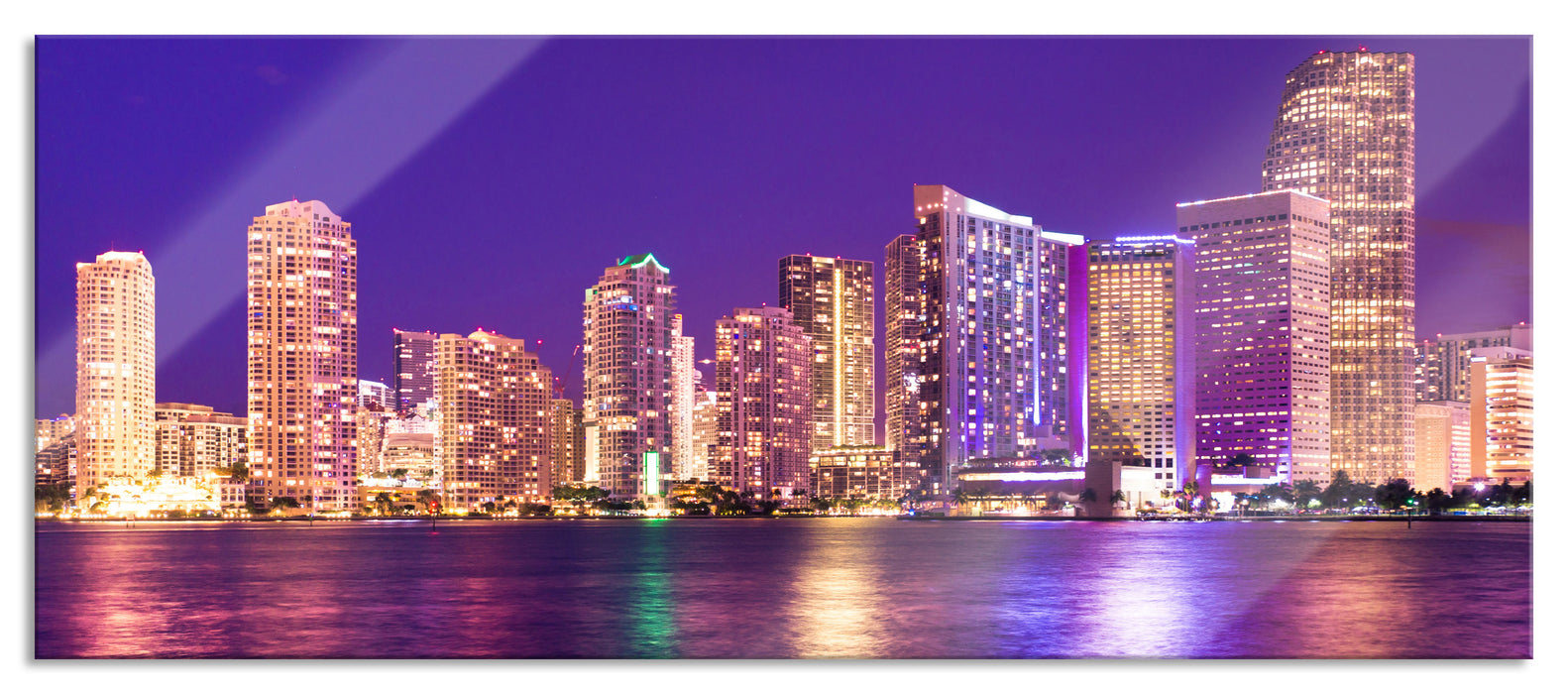 Pixxprint Skyline von Miami Florida, Glasbild Panorama