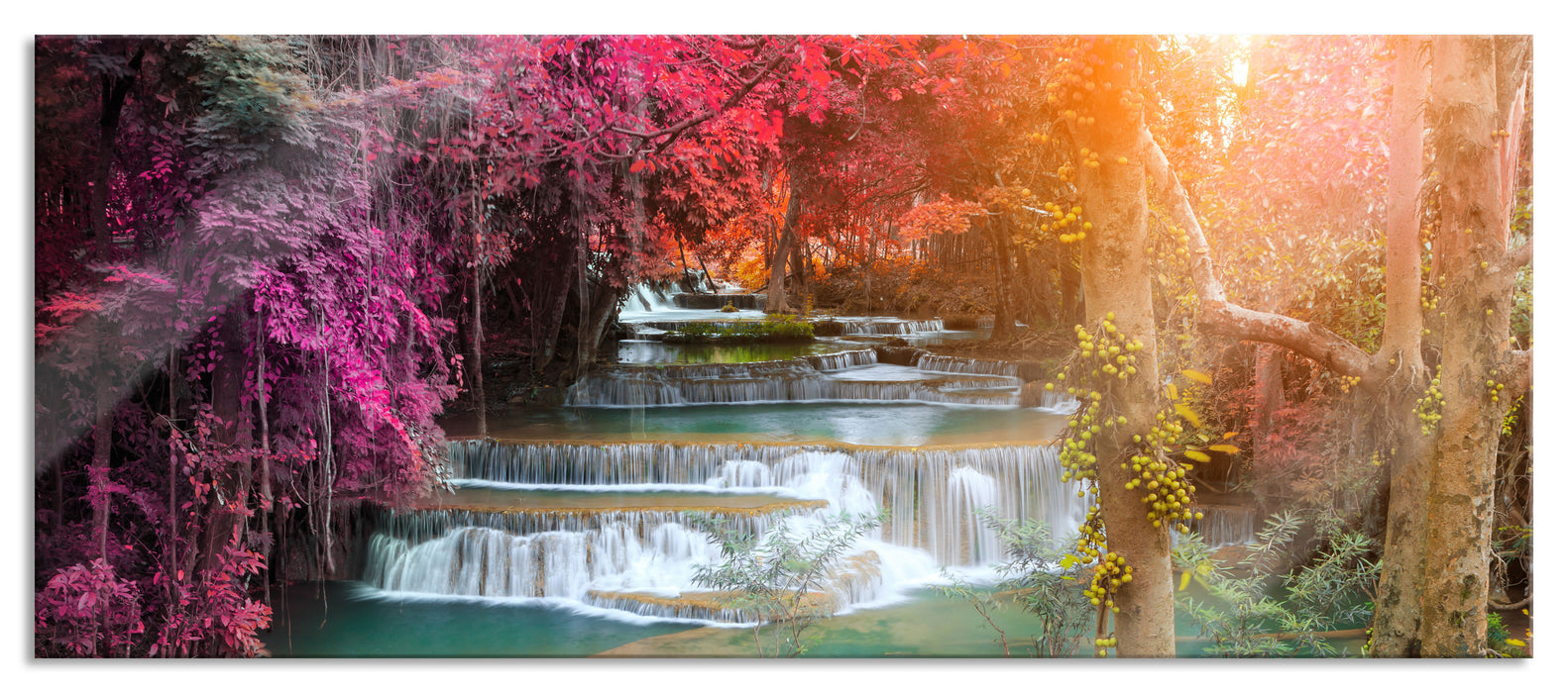 Pixxprint Wasserfall im Regenwald, Glasbild Panorama