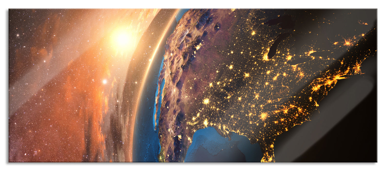 Pixxprint 3D-Rendering der Erde, Glasbild Panorama