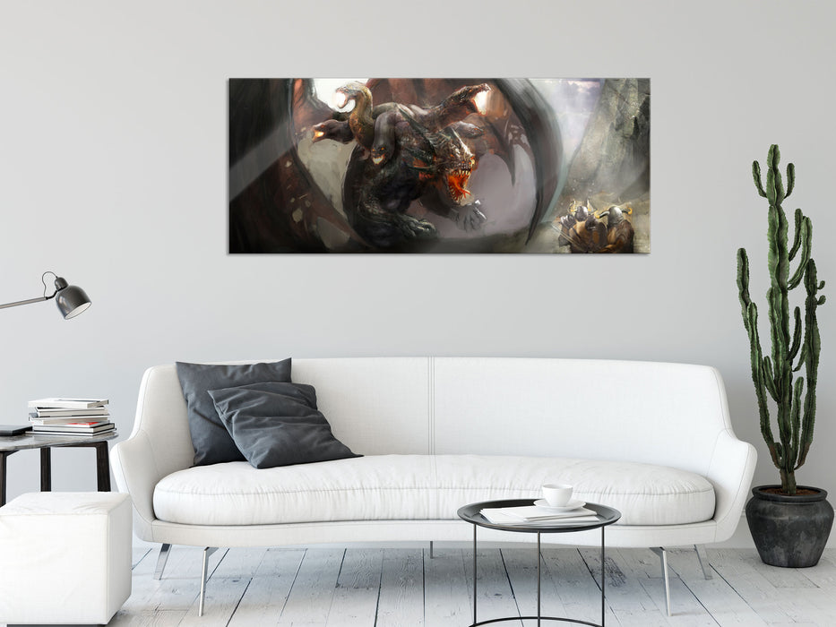 Drachen mit Schlangen, Glasbild Panorama