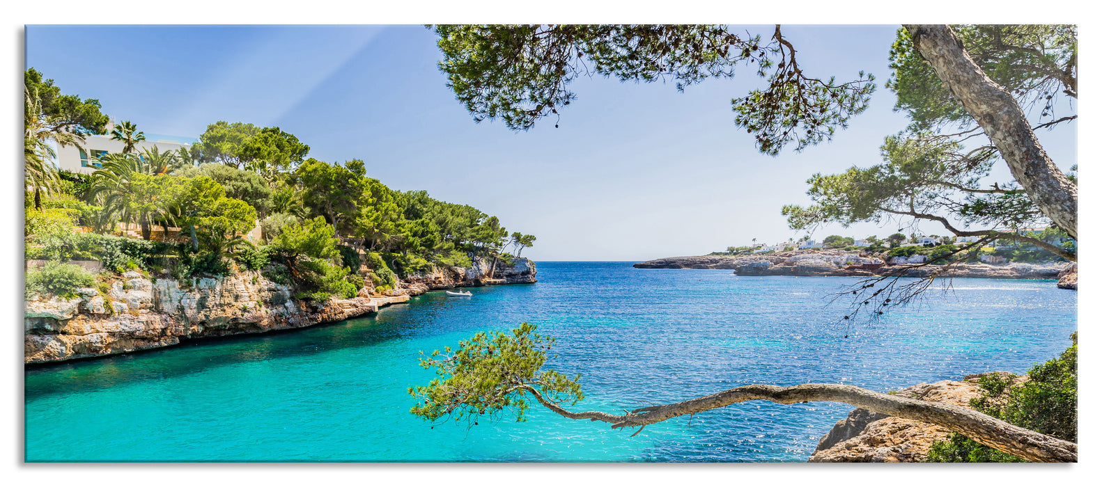 Pixxprint Mallorca Bay Cove, Glasbild Panorama