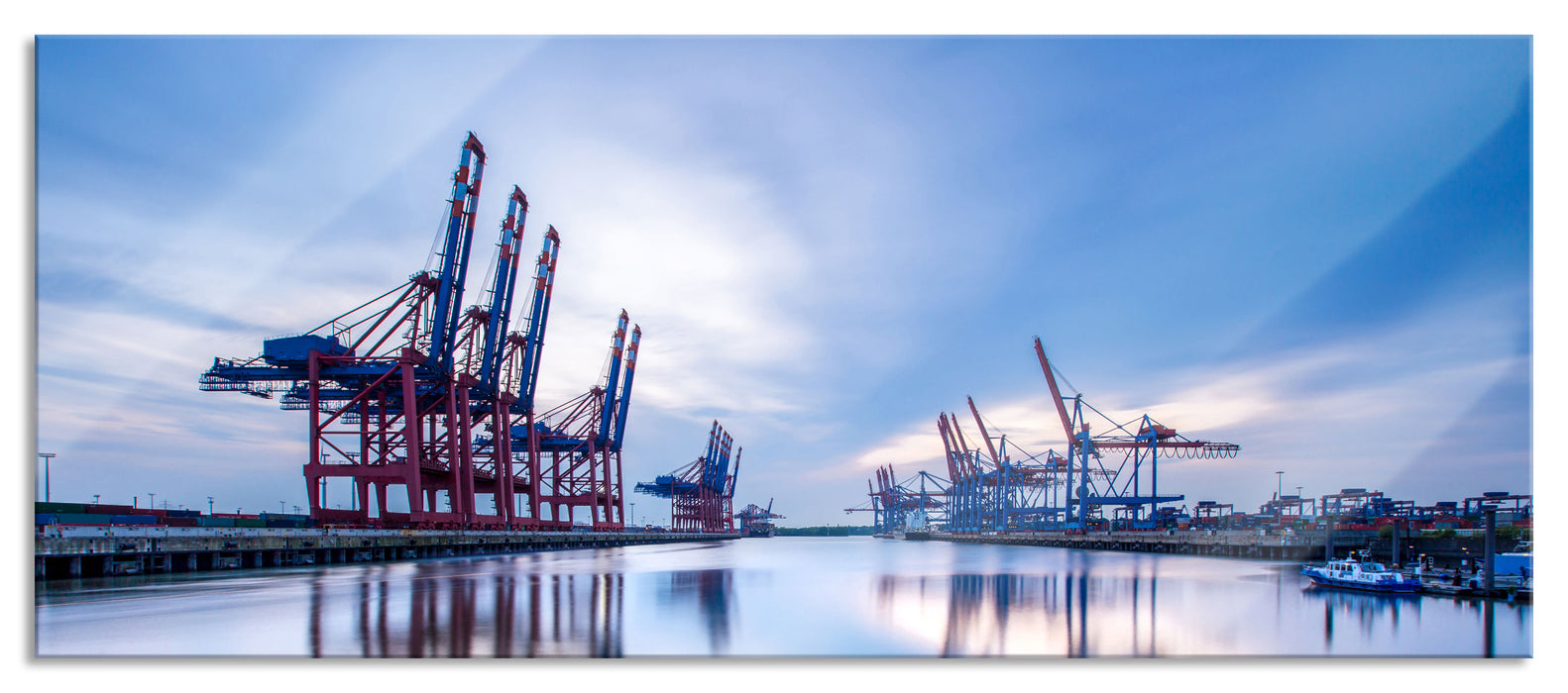 Pixxprint Hafen im Abendschein, Glasbild Panorama