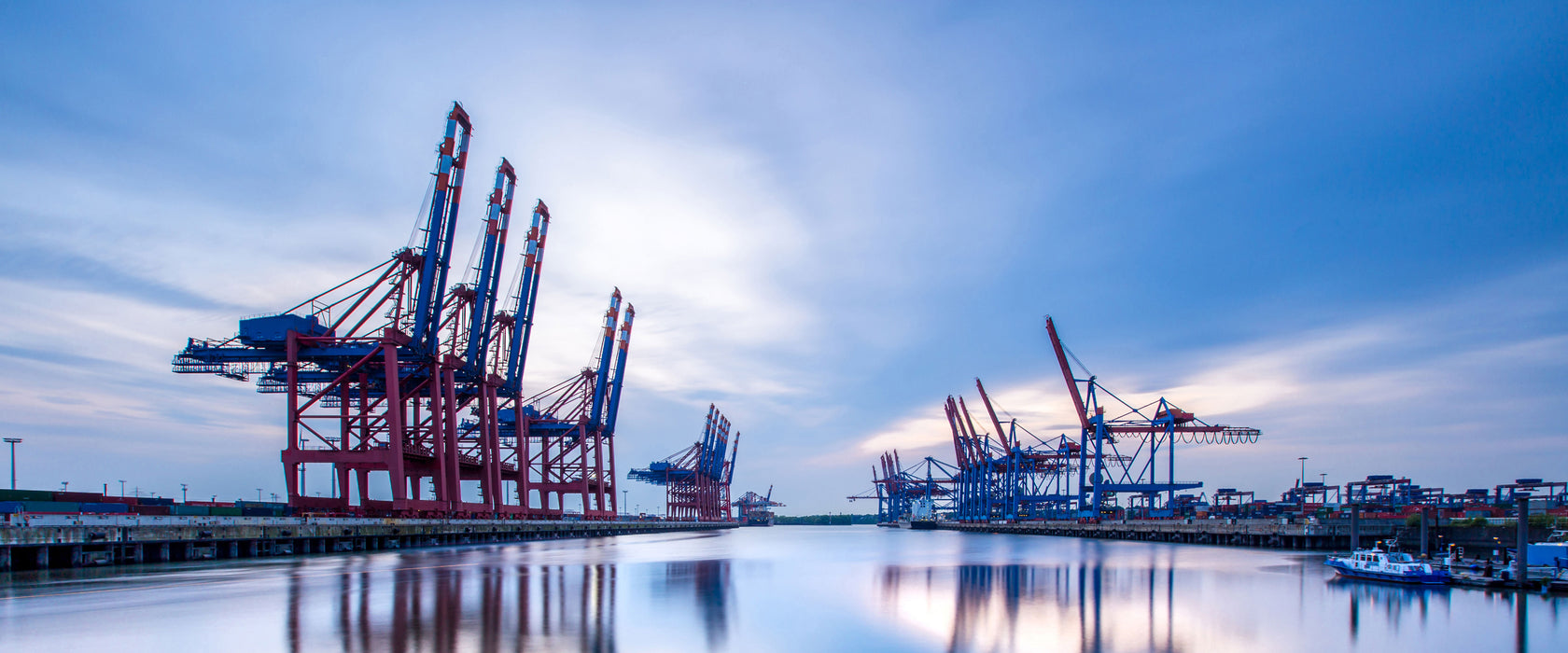 Hafen im Abendschein, Glasbild Panorama