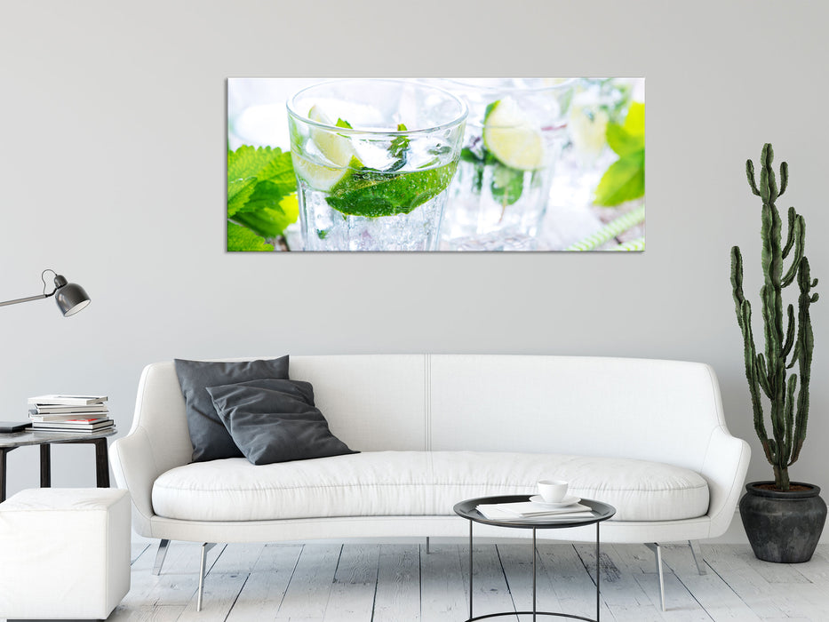 Mojito-Gläser mit Minze, Glasbild Panorama