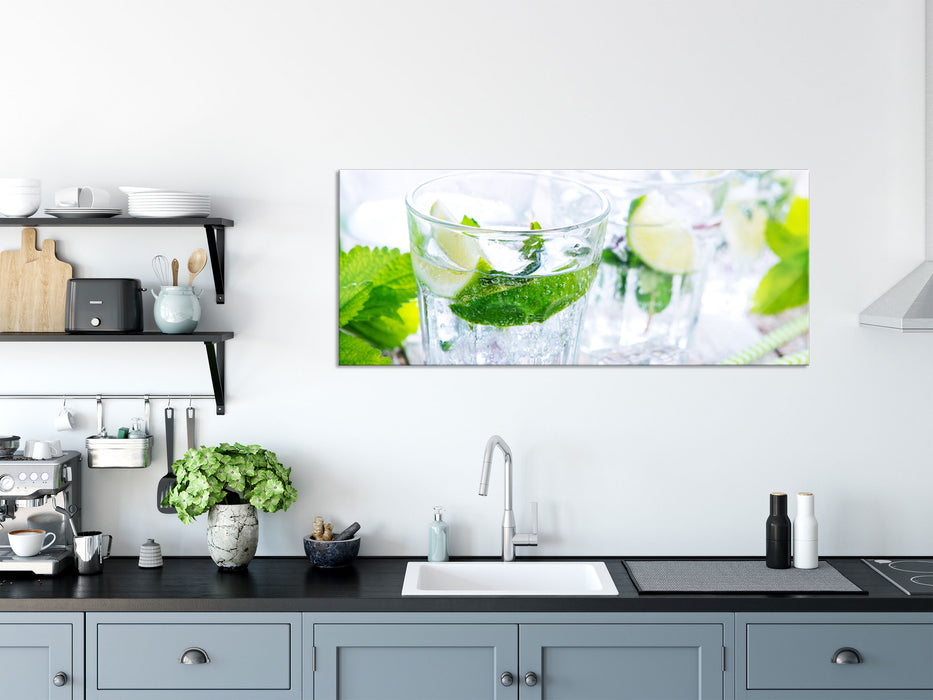 Mojito-Gläser mit Minze, Glasbild Panorama