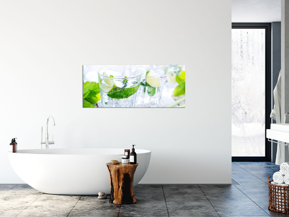 Mojito-Gläser mit Minze, Glasbild Panorama