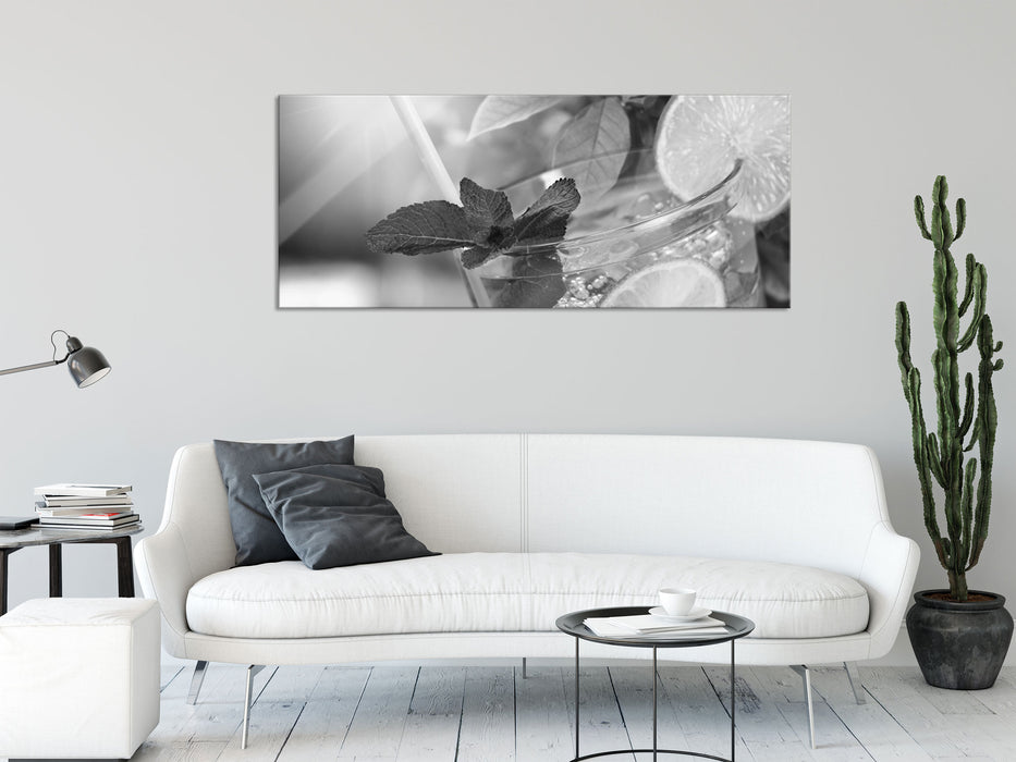 Erfrischender Mojito Cocktail, Glasbild Panorama