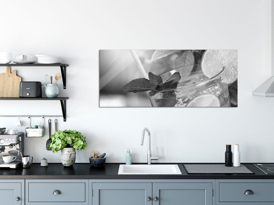 Erfrischender Mojito Cocktail, Glasbild Panorama