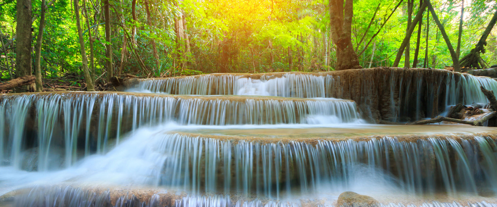 Wasserfall im Regenwald, Glasbild Panorama