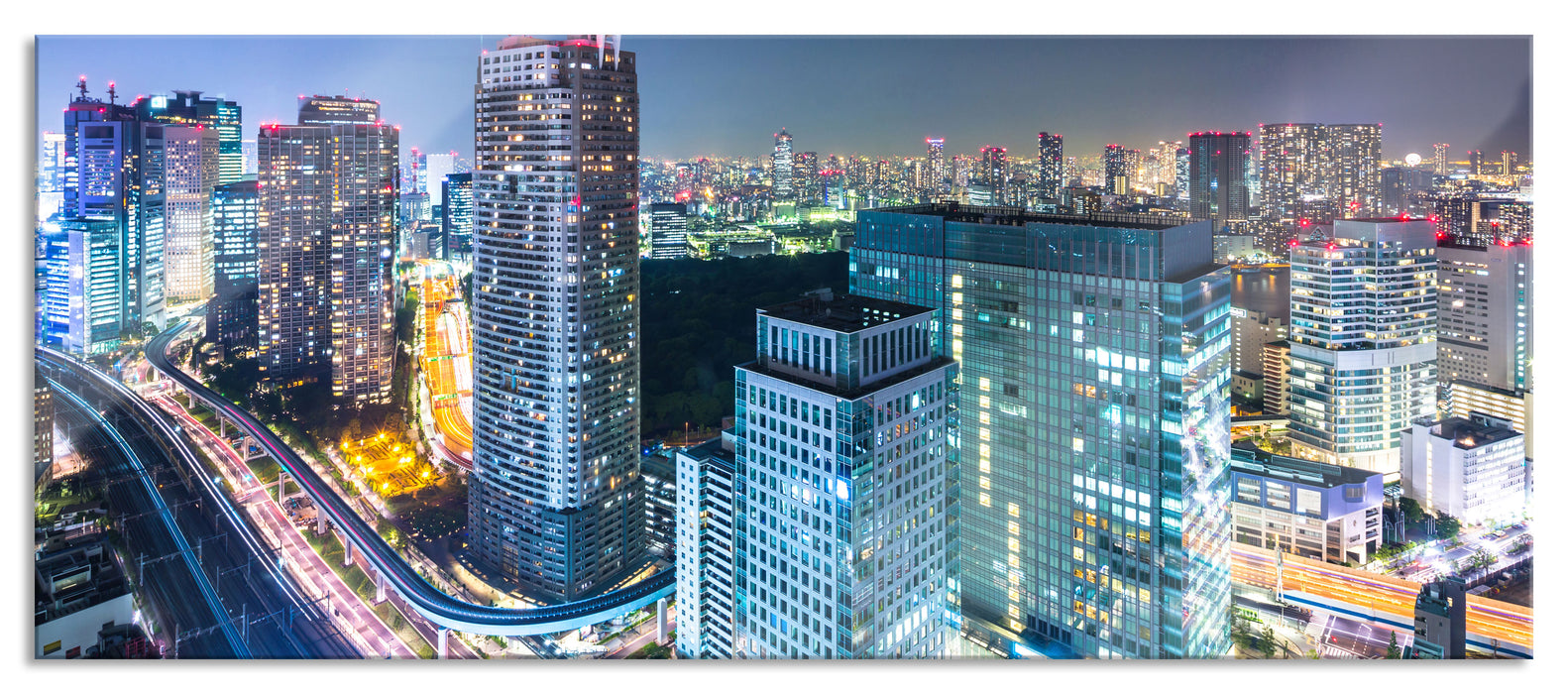 Pixxprint Moderne Architektur in Tokio, Glasbild Panorama