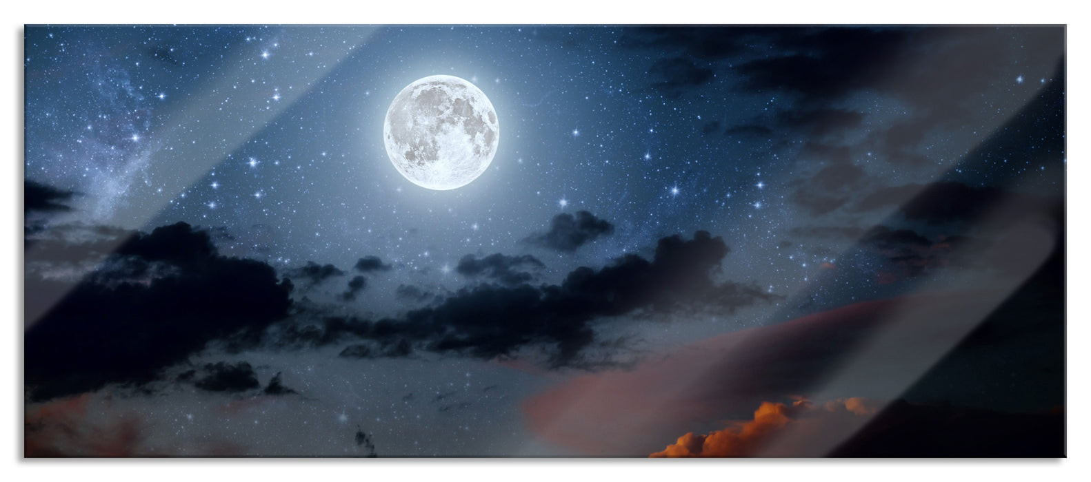 Pixxprint Leuchtender Mond am Nachthimmel, Glasbild Panorama