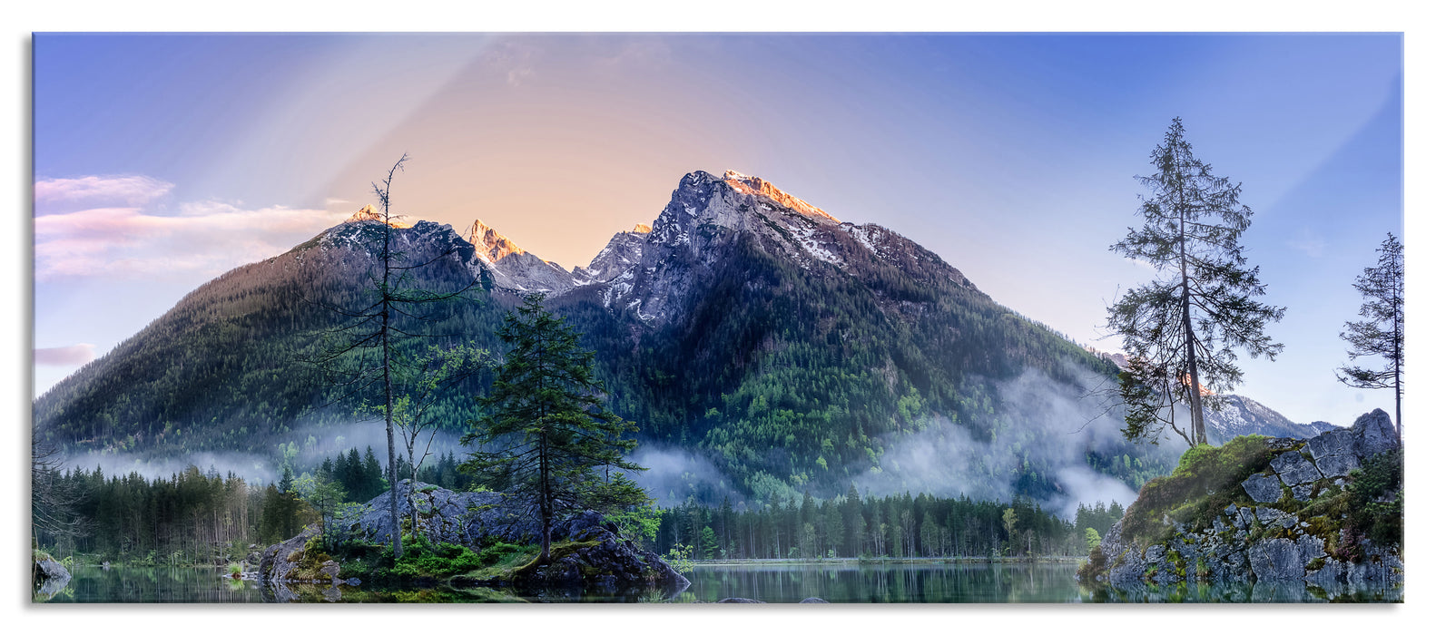 Pixxprint Sonnenaufgang am Hintersee, Glasbild Panorama