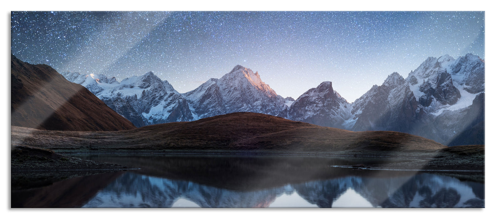 Pixxprint Sternenhimmel über dem Gebirge, Glasbild Panorama