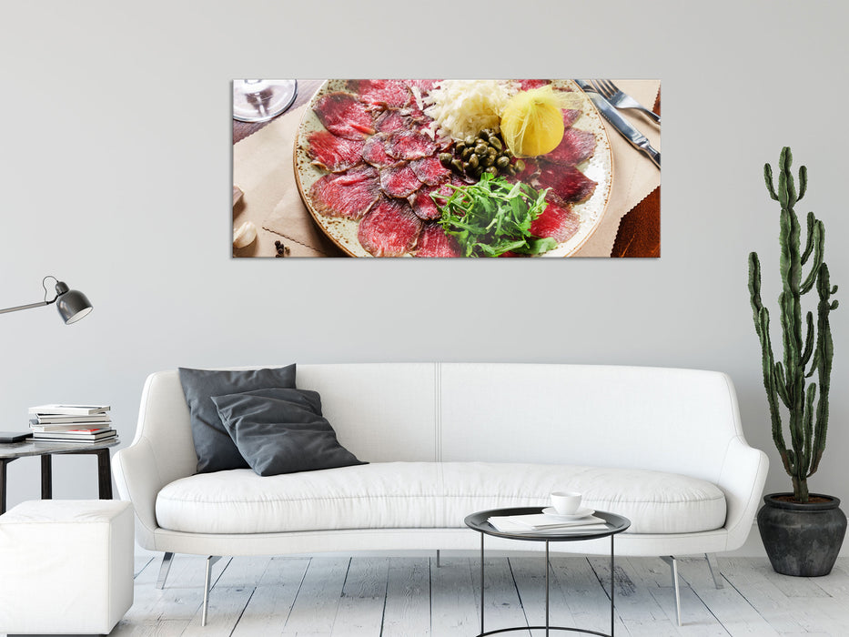 appetitliches Carpaccio, Glasbild Panorama