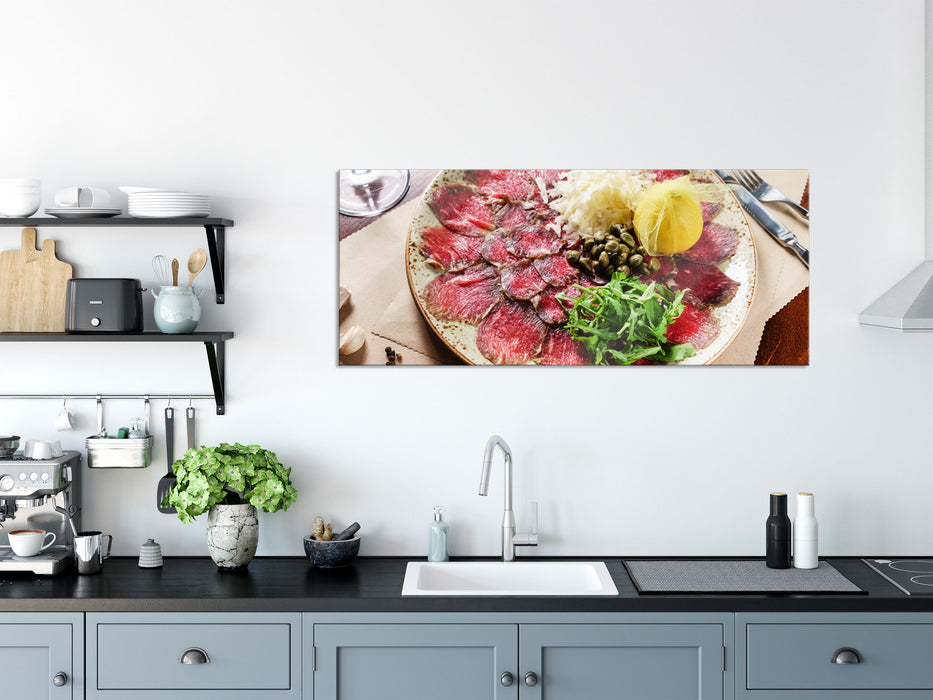 appetitliches Carpaccio, Glasbild Panorama