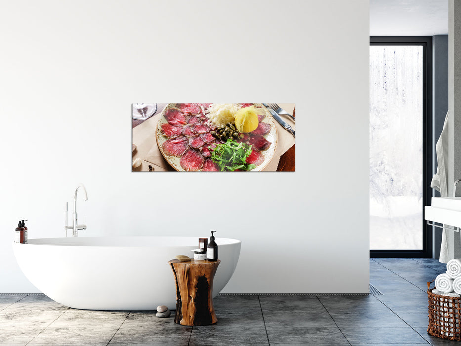 appetitliches Carpaccio, Glasbild Panorama