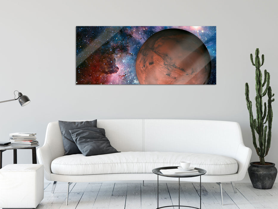 Mars im Weltall, Glasbild Panorama