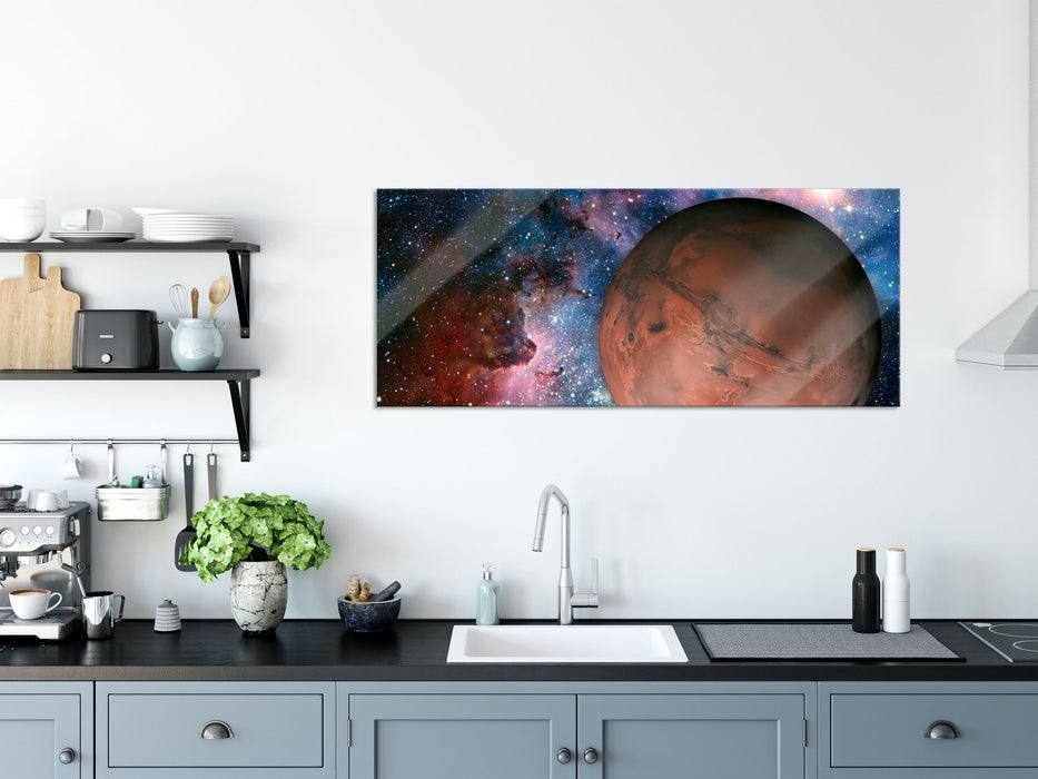 Mars im Weltall, Glasbild Panorama