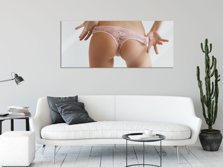 sexy Frauenpo in Unterwäsche, Glasbild Panorama