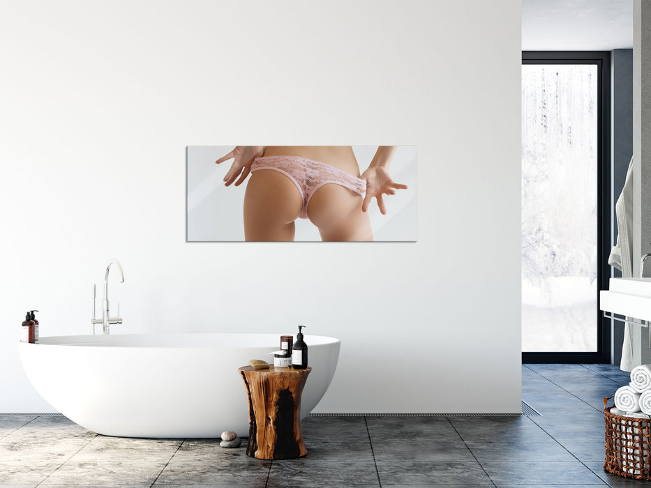 sexy Frauenpo in Unterwäsche, Glasbild Panorama