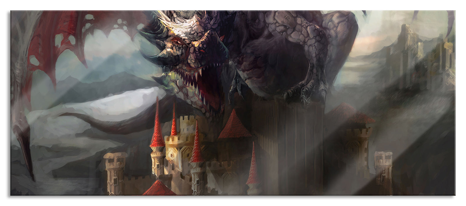 Pixxprint der Drache auf der Festung, Glasbild Panorama