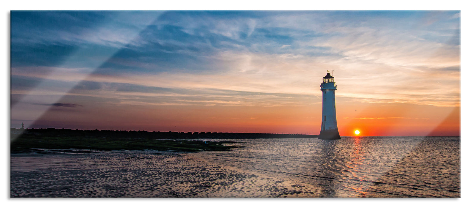 Pixxprint Leuchtturm im Sonnenuntergang, Glasbild Panorama